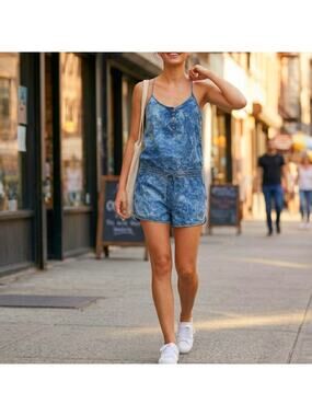 Superdry Romper Scoop Neck Sleeveless Denim Acid Wash Blue Size XS